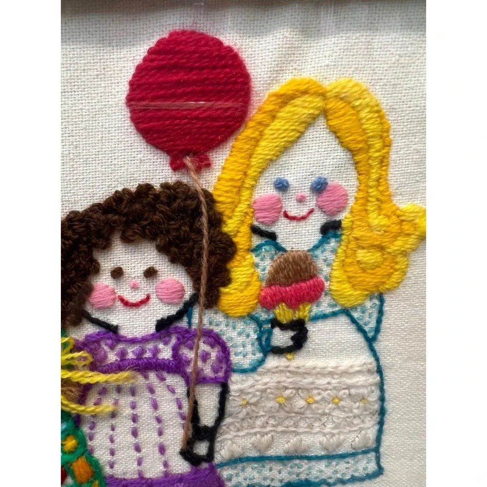 Vintage Days Of Week Embroidery Shadowbox Wall Art Needlepoint Cottagecore Decor